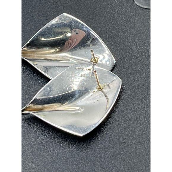 Signed Designer Sterling Silver & *14K Gold Post DESIGNER Modern Post Earrings - Picture 8 of 16